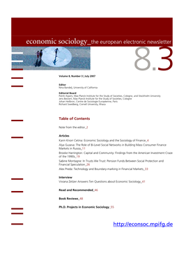 Economic Sociology the European Electronic Newsletter