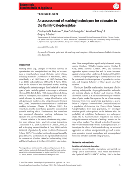 An Assessment of Marking Techniques for Odonates in the Family Calopterygidae