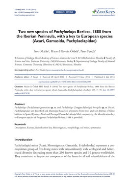 ﻿Two New Species of Pachylaelaps Berlese, 1888 from the Iberian
