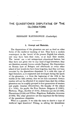 The Quaestiones Disputatae of the Glossators By