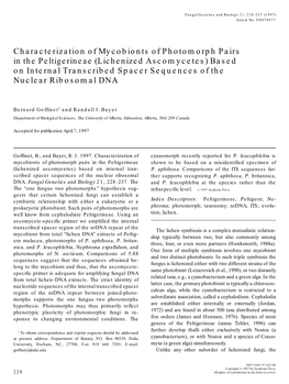 Characterization of Mycobionts of Photomorph Pairs in the Peltigerineae