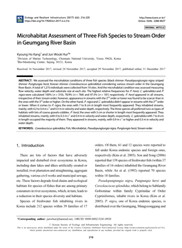 Microhabitat Assessment of Three Fish Species to Stream Order in Geumgang River Basin