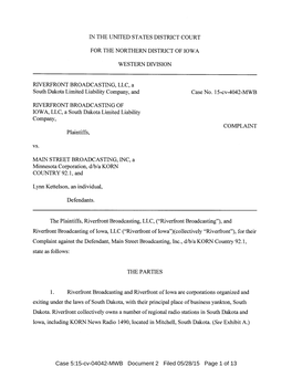 Case 5:15-Cv-04042-MWB Document 2 Filed 05/28/15 Page 1 of 13 Case No.: ____ Complaint