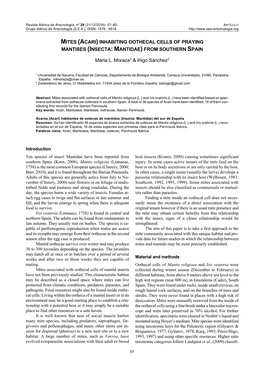 Mites (Acari) Inhabiting Oothecal Cells of Praying Mantises (Insecta: Mantidae) from Southern Spain