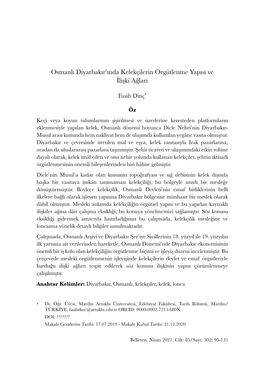 Osmanlı Diyarbakır'ında Kelekçilerin Örgütlenme Yapısı Ve İlişki Ağları