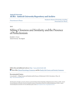 Sibling Closeness and Similarity and the Presence of Perfectionism Jennifer L