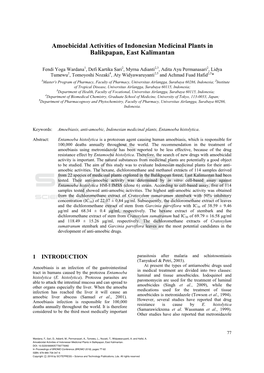 Amoebicidal Activities of Indonesian Medicinal Plants in Balikpapan, East Kalimantan