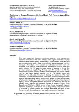 Challenges of Disease Management in Small Scale Fish Farms in Lagos State, Nigeria