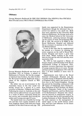 George Montario Bedbrook Kt OBE Ostj MS(Melb) Hon MD(W A) Hon FRCS(Ed) Hon Dtech(Curtin) FRCS FRACS DPRM(Syd) Hon FCRM