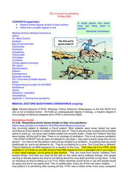 5G / Coronavirus Briefing 16 May 2020 CONTENTS (Hyperlinks)