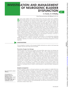 Investigation and Management of Neurogenic Bladder Dysfunction