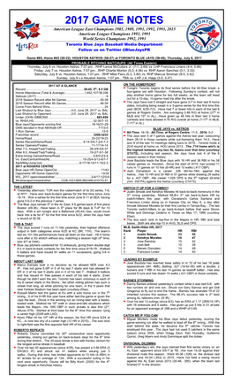 2017 Game Notes