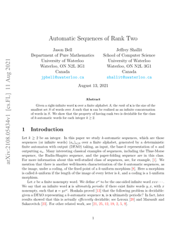 Automatic Sequences of Rank