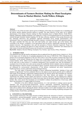 Determinants of Farmers Decision Making for Plant Eucalyptus Trees in Market District, North Willow, Ethiopia