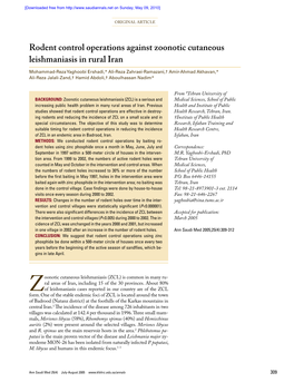 Rodent Control Operations Against Zoonotic Cutaneous Leishmaniasis