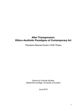 After Transgression: Ethico-Aesthetic Paradigms of Contemporary Art