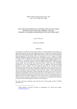 Studia Anglica Posnaniensia 52(2), 2017 Doi: 10.1515/Stap-2017-0008