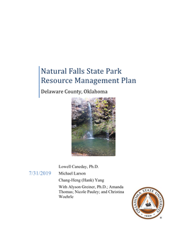 Natural Falls State Park Resource Management Plan Delaware County, Oklahoma
