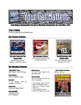 Tom Dwyer Automotive Services Monthly Newsletter for Feb/Mar, 2017