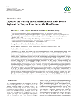 Research Article Impact of the Westerly Jet on Rainfall/Runoff in the Source Region of the Yangtze River During the Flood Season
