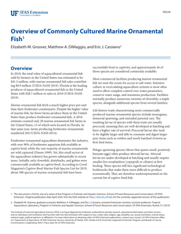 Overview of Commonly Cultured Marine Ornamental Fish1 Elizabeth M