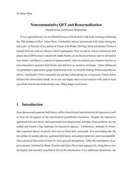 Noncommutative QFT and Renormalization 1 Introduction