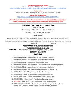 VIRTUAL CITY COUNCIL MEETING July 7, 2020