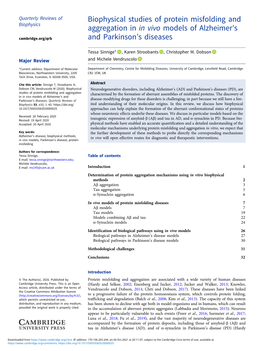 Biophysical Studies of Protein Misfolding and Aggregation in In