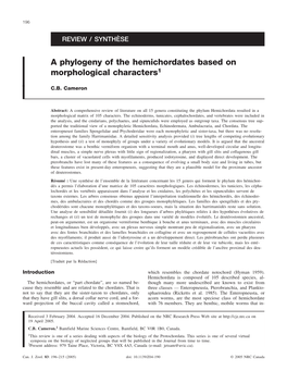 A Phylogeny of the Hemichordates Based on Morphological Characters1