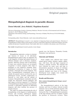 Original Papers Histopathological Diagnosis in Parasitic Diseases