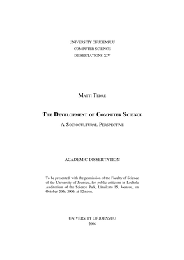 The Development of Computer Science: a Sociocultural Perspective