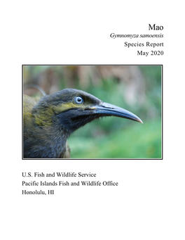 Gymnomyza Samoensis Species Report May 2020