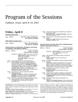 Program of the Sessions, Volume 52, Number 4