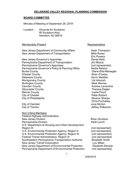 DELAWARE VALLEY REGIONAL PLANNING COMMISSION BOARD COMMITTEE Minutes of Meeting of September 26, 2019 Location: Grounds