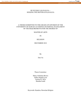 He Hulikoʻa Kanaloa— Seeking the Depths of Kanaloa