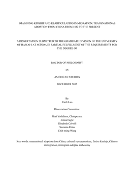 Transnational Adoption from China from 1882 to the Present