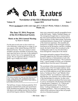 Newsletter of the ELS Historical Society Volume 18 August 2014 Issue 2