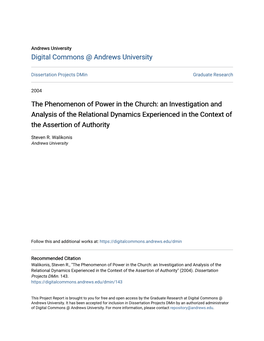 The Phenomenon of Power in the Church: an Investigation and Analysis of the Relational Dynamics Experienced in the Context of the Assertion of Authority