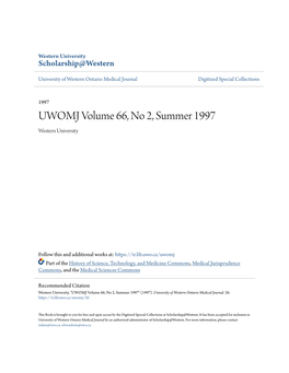 UWOMJ Volume 66, No 2, Summer 1997 Western University