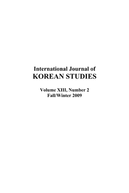 International Journal of KOREAN STUDIES