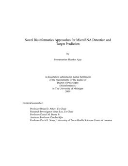 Novel Bioinformatics Approaches for Microrna Detection and Target Prediction