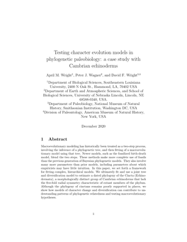 Testing Character Evolution Models in Phylogenetic Paleobiology: a Case Study with Cambrian Echinoderms