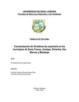 Caracterización De 38 Talleres De Carpintería En Los Municipios De Santa Teresa, Jinotepe, Diriamba, San Marcos Y Masatepe