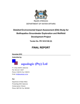 Detailed EIA for Botlhapatlou Groundwater Exploration And