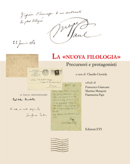 La «Nuova Filologia». Precursori E Protagonisti, ETS