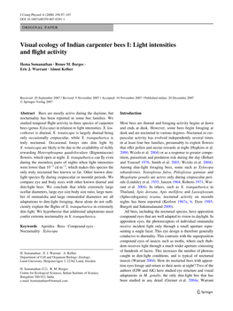 Visual Ecology of Indian Carpenter Bees I: Light Intensities and Xight Activity