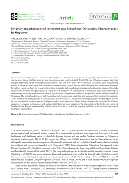 Diversity and Phylogeny of the Brown Alga Lobophora (Dictyotales, Phaeophyceae) in Singapore