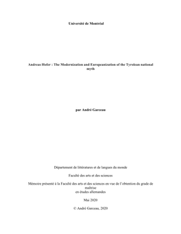 Université De Montréal Andreas Hofer : the Modernization And