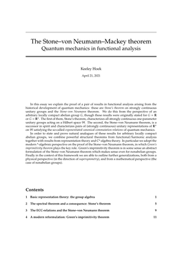 The Stone–Von Neumann–Mackey Theorem Quantum Mechanics in Functional Analysis