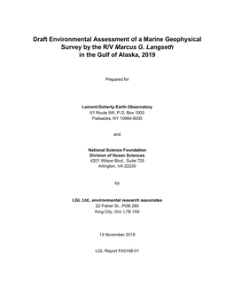 Draft Environmental Assessment of a Marine Geophysical Survey by the R/V Marcus G